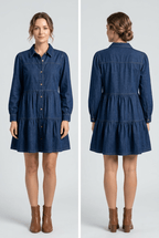 Button Down Babydoll Ruffle Denim Dress Clothing La Vie Bien Button Down Babydoll Ruffle Denim Dress