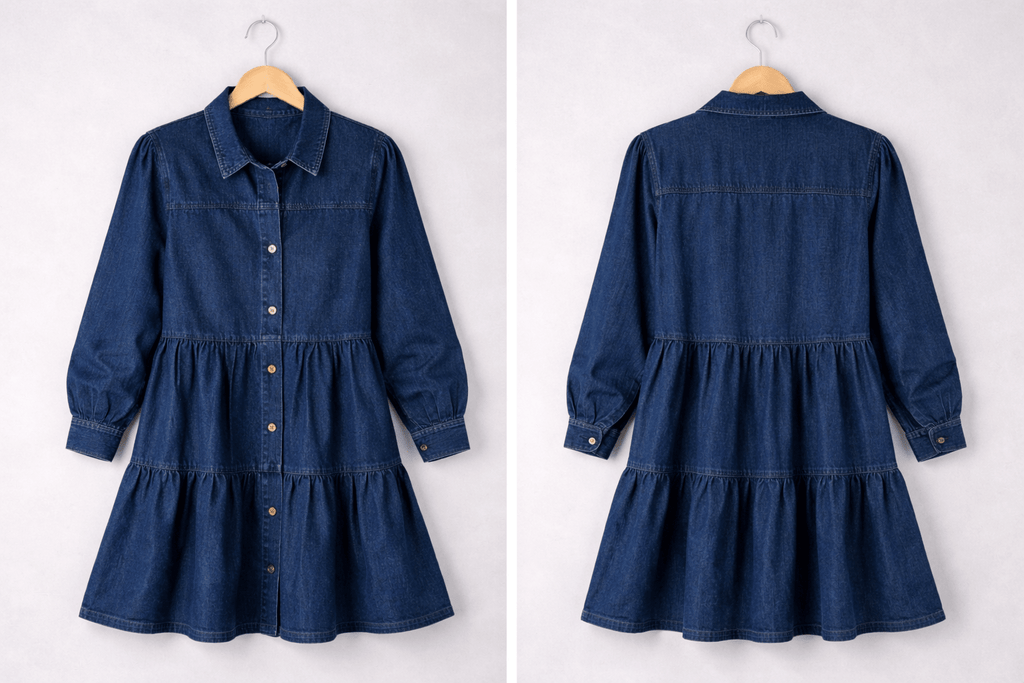 Button Down Babydoll Ruffle Denim Dress Clothing La Vie Bien Button Down Babydoll Ruffle Denim Dress