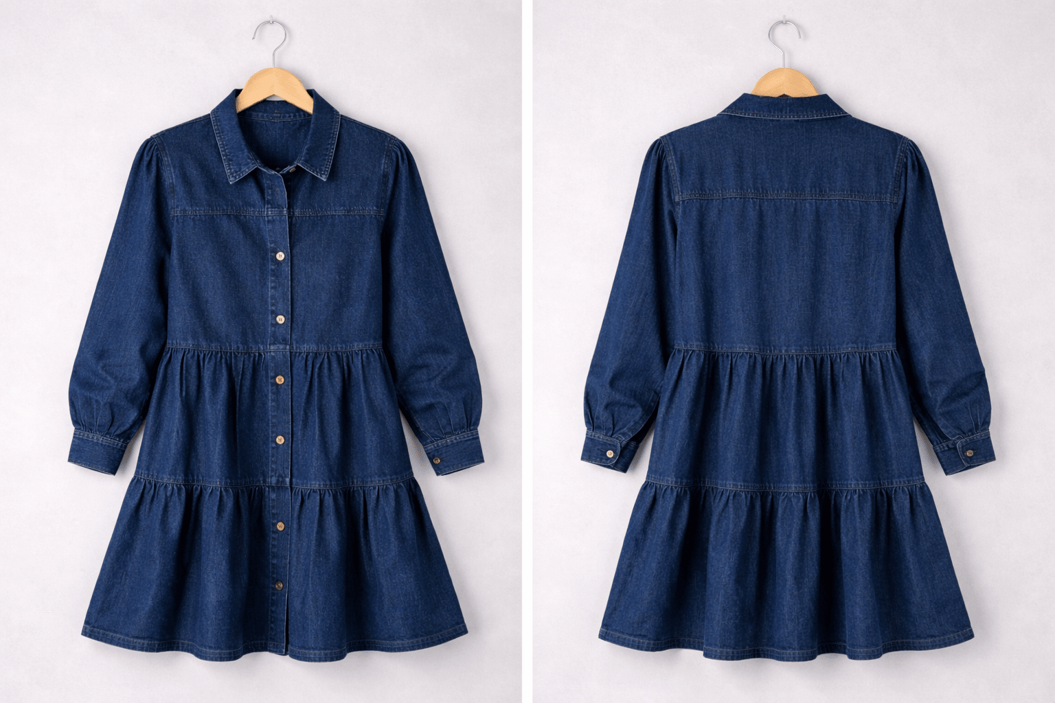 Button Down Babydoll Ruffle Denim Dress Clothing La Vie Bien Button Down Babydoll Ruffle Denim Dress