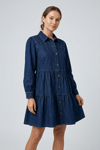 Button Down Babydoll Ruffle Denim Dress Clothing La Vie Bien Button Down Babydoll Ruffle Denim Dress