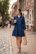 Button Down Babydoll Ruffle Denim Dress Clothing La Vie Bien Button Down Babydoll Ruffle Denim Dress