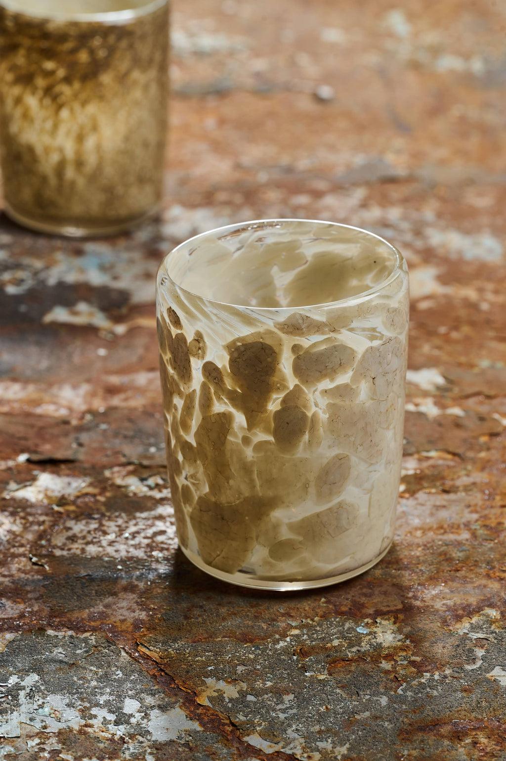 Hand Blown Glass Tumbler: Brown Marble
