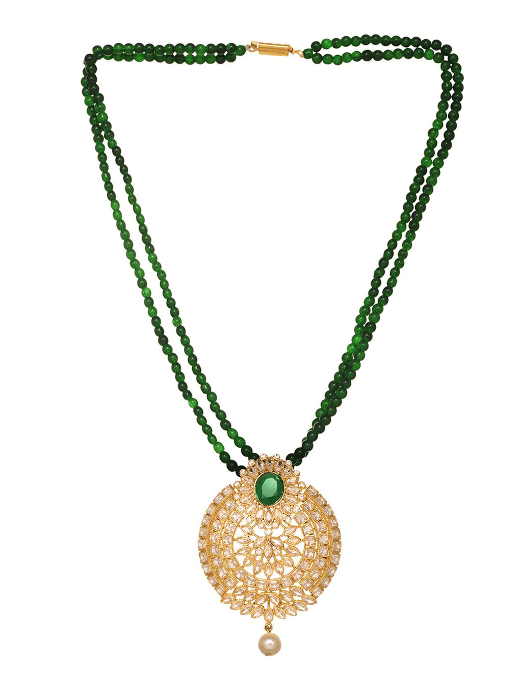 Saraf RS Jewellery Gold-Polished Polki Studded With Beads Handcrafted Jewellery Set