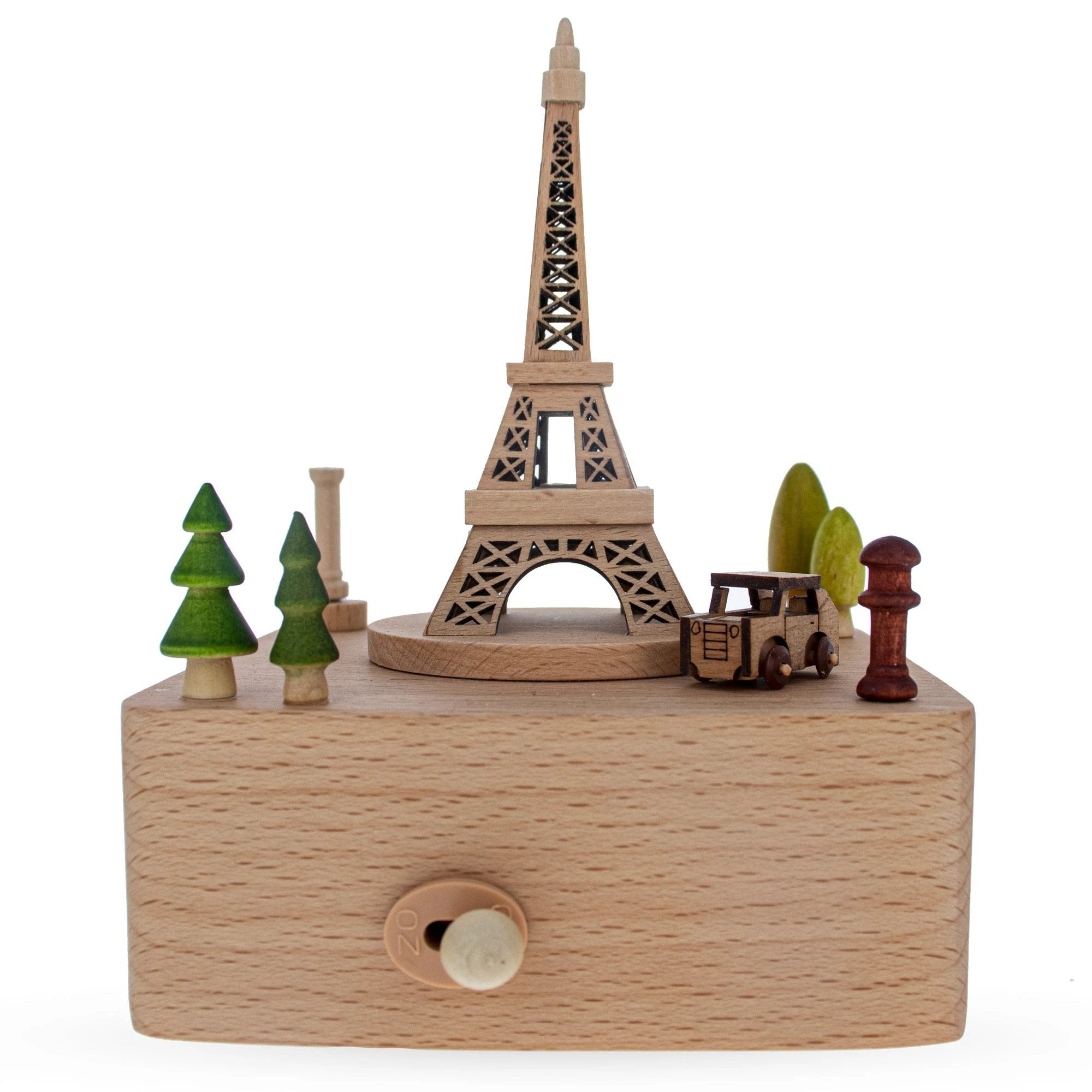 Eiffel Tower, Paris, France Wooden Musical Figurine with Moving Car by BestPysanky