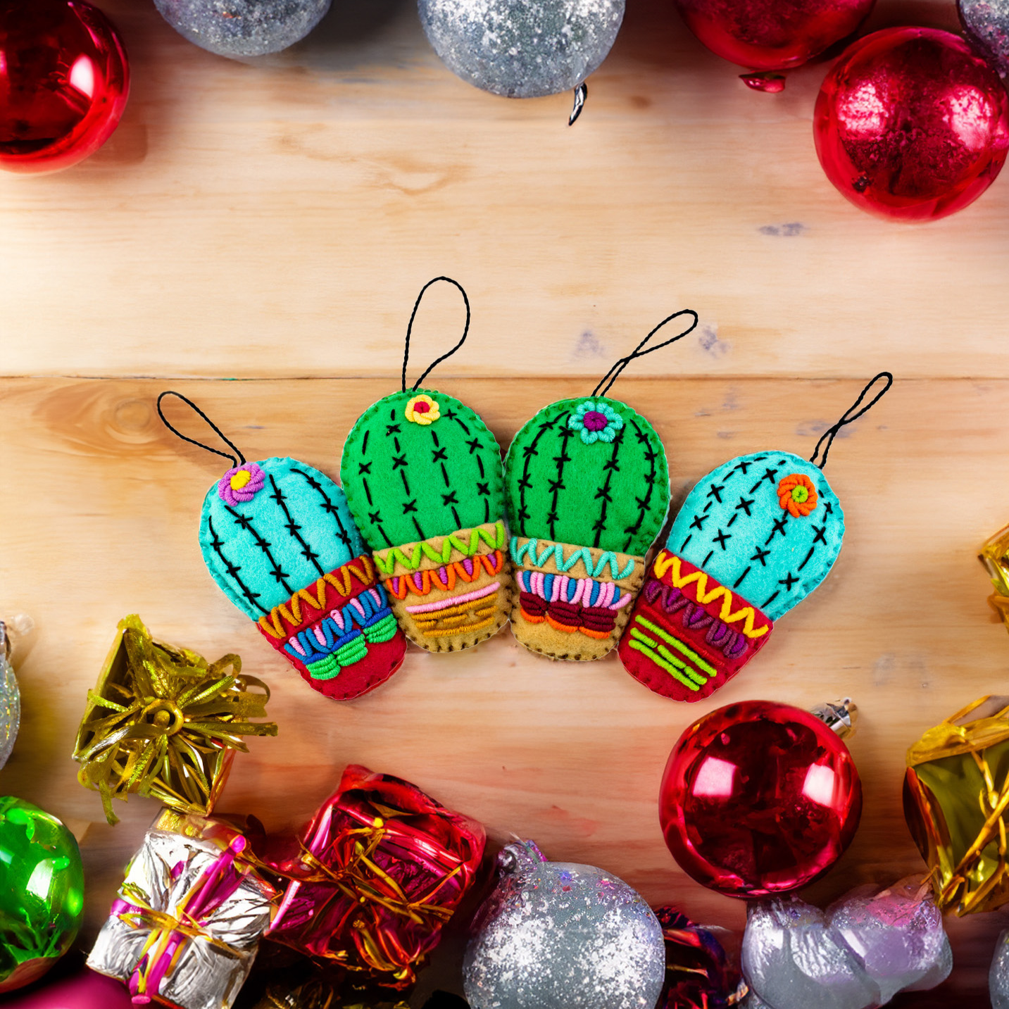 Cactus Embroidered Felted Ornament - Mexico Decor La Vie Bien Cactus Embroidered Felted Ornament - Mexico