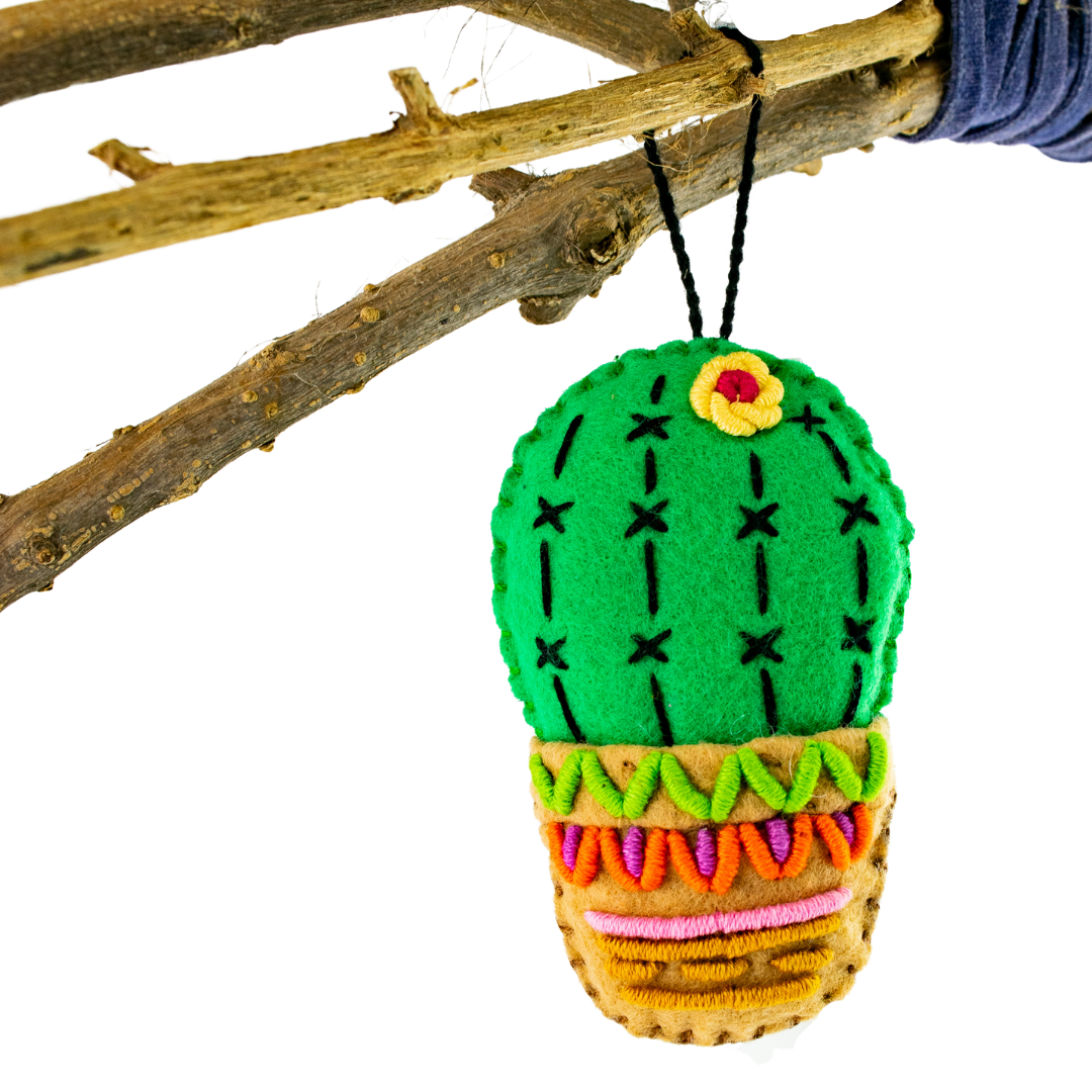 Cactus Embroidered Felted Ornament - Mexico Decor La Vie Bien Cactus Embroidered Felted Ornament - Mexico