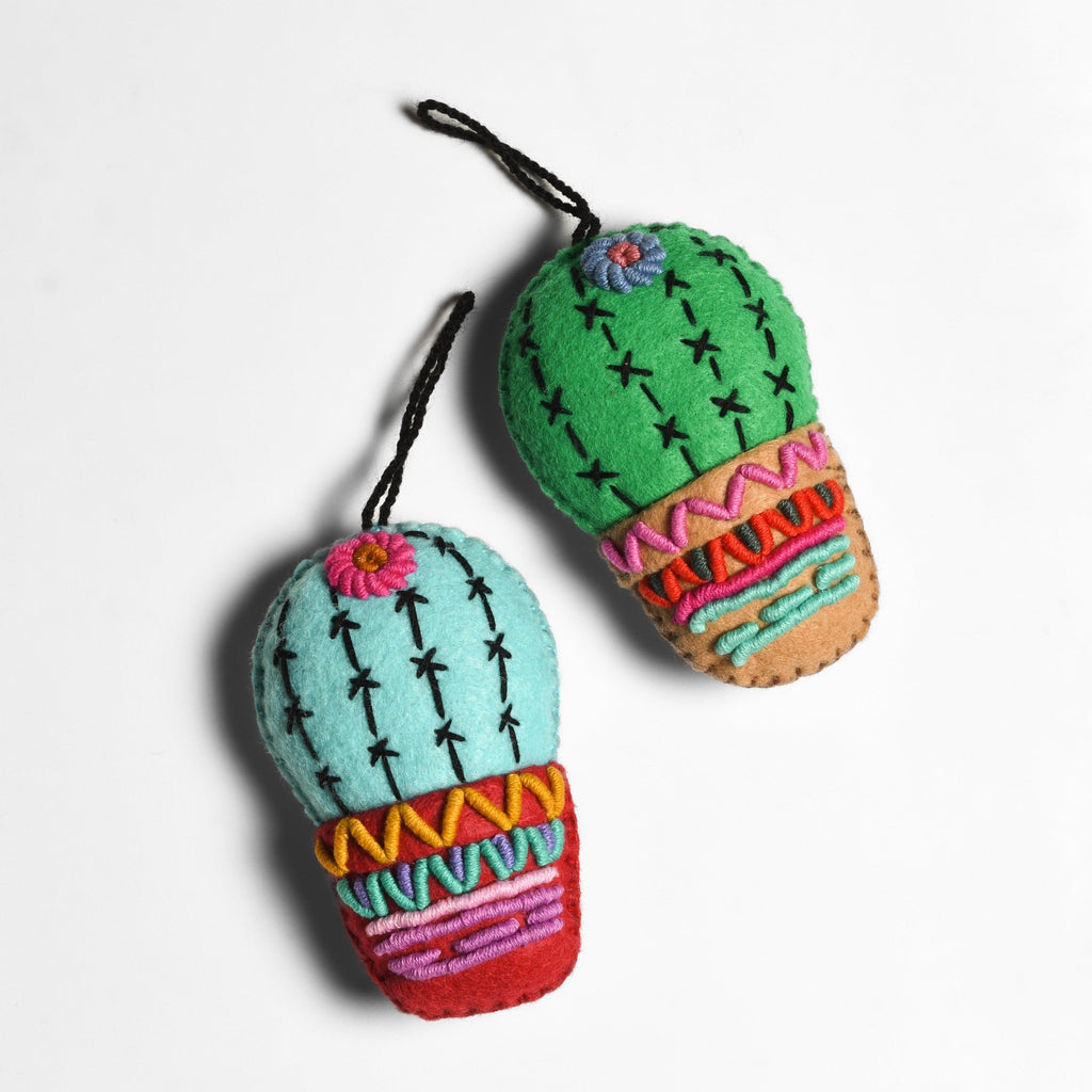 Cactus Embroidered Felted Ornament - Mexico Decor La Vie Bien Cactus Embroidered Felted Ornament - Mexico