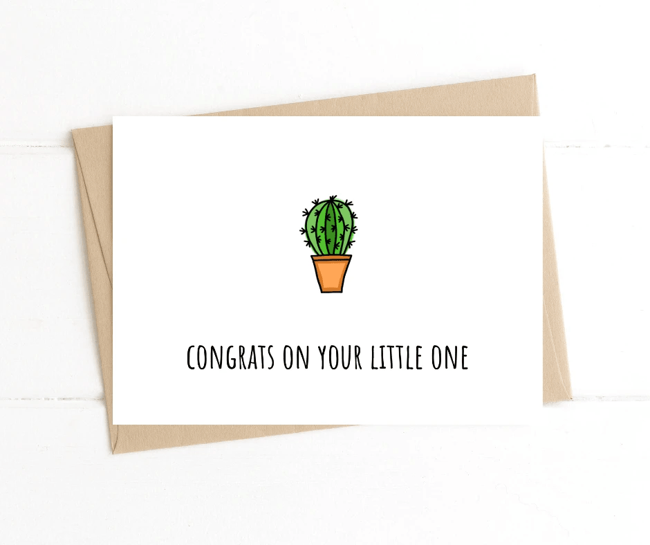 Cactus New Baby Card, Cute Cactus Card, First Baby Congrats Pregnancy Card by Five Dot Post