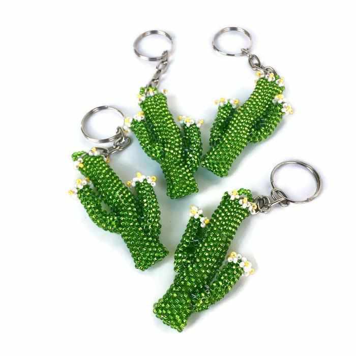 Cactus Seed Bead Key Chain - Guatemala Keychains La Vie Bien Cactus Seed Bead Key Chain - Guatemala