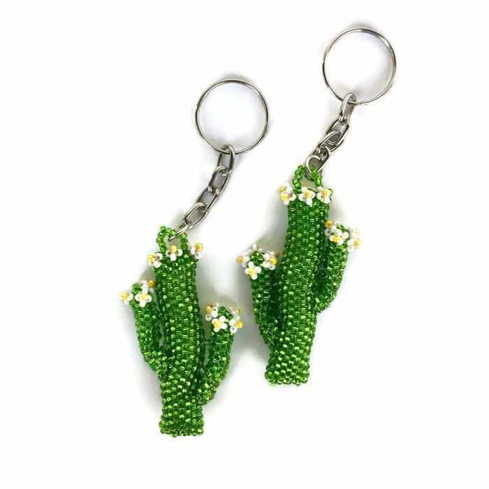 Cactus Seed Bead Key Chain - Guatemala Keychains La Vie Bien Cactus Seed Bead Key Chain - Guatemala