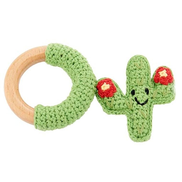 Cactus Wooden Teething Ring - Red Flower Pacifiers & Teethers La Vie Bien Cactus Wooden Teething Ring - Red Flower
