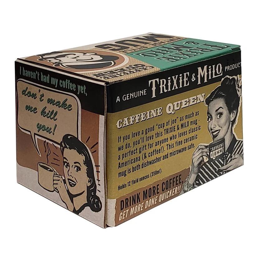 Caffeine Queen Ceramic Mug | Vintage Style | Design on Both Sides | In a Gift Box by The Bullish Store