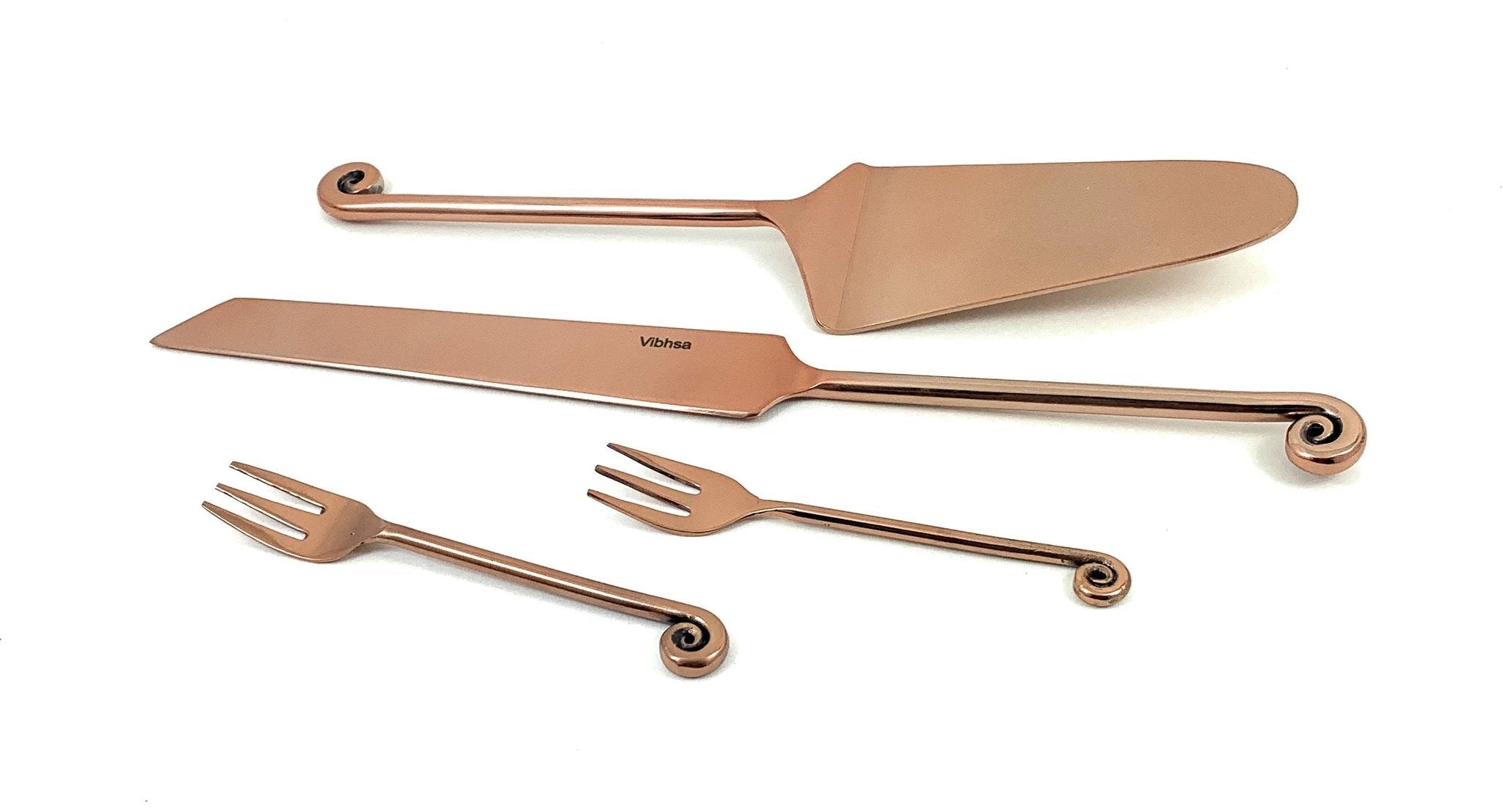 Cake Cutting Serving Set with Forks (Copper Finish, Treble Note) by Vibhsa