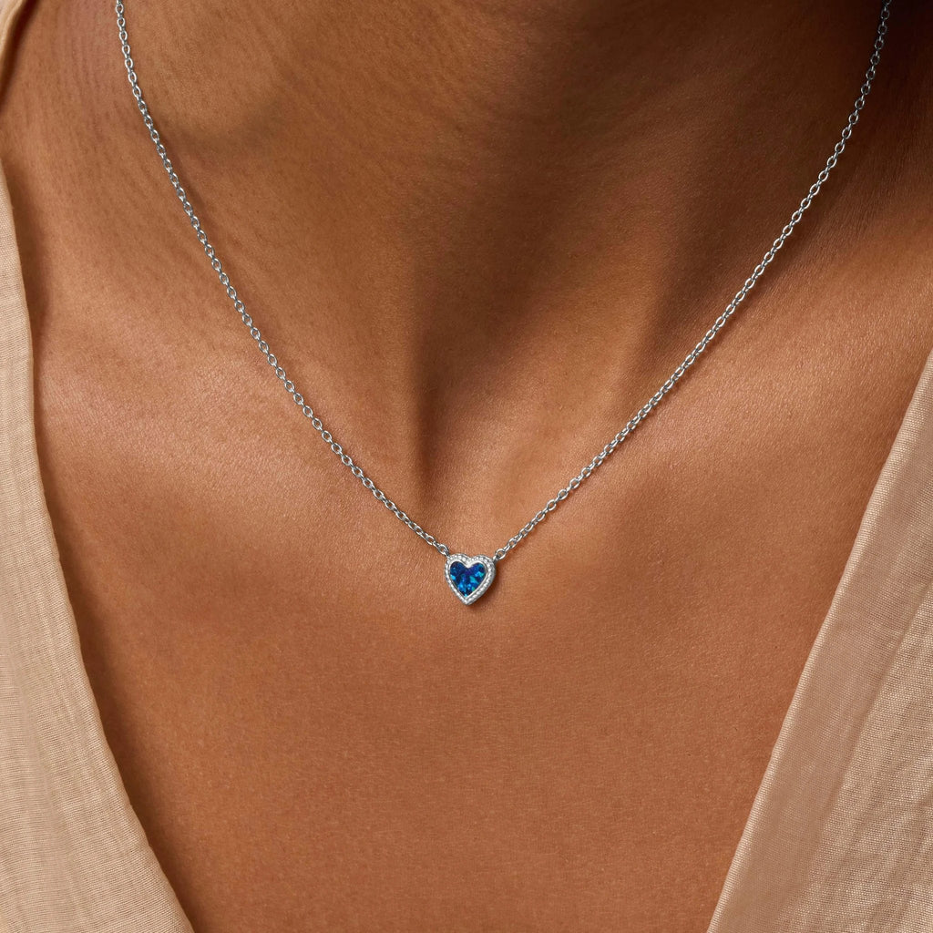 Calming Energy Lab Blue Opal Heart Silver Necklace by Karma and Luck