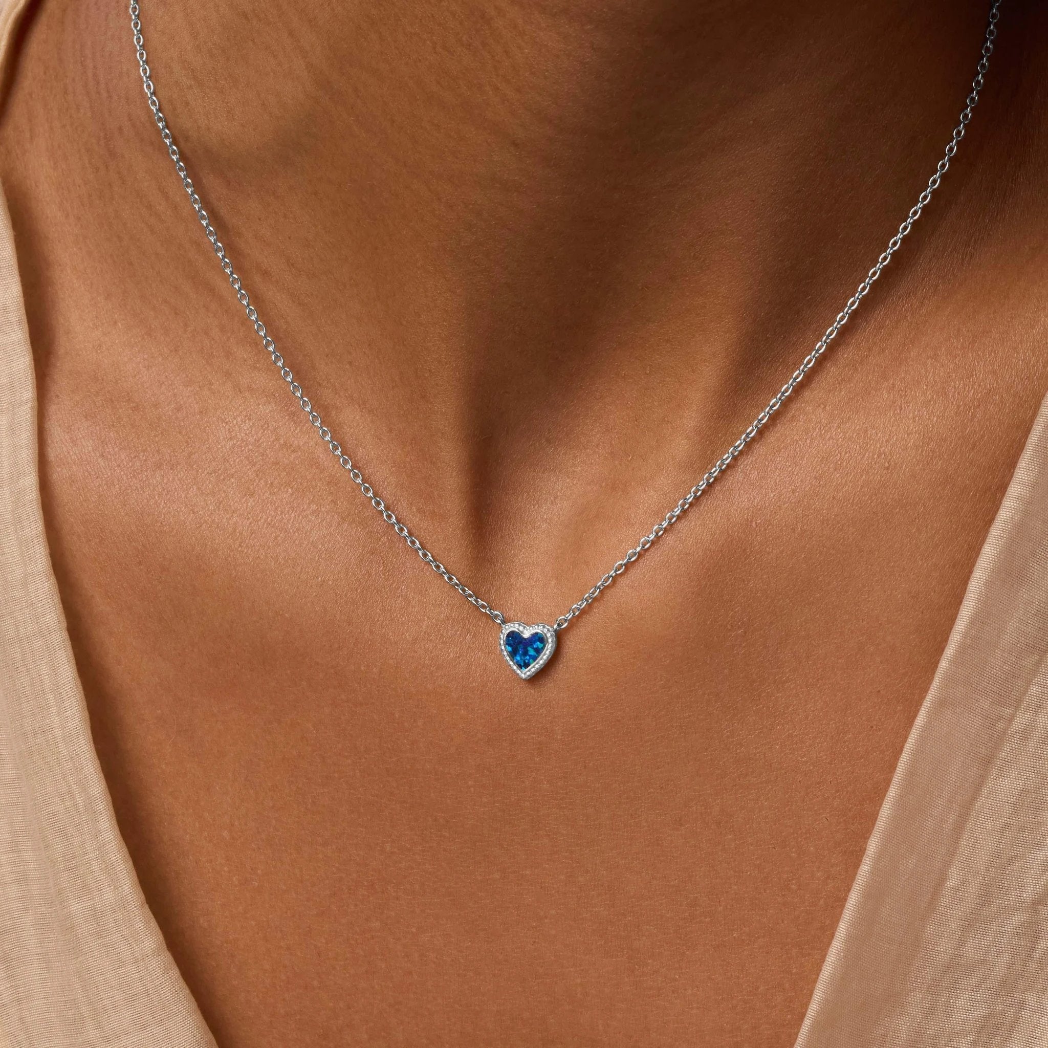 Calming Energy Lab Blue Opal Heart Silver Necklace by Karma and Luck