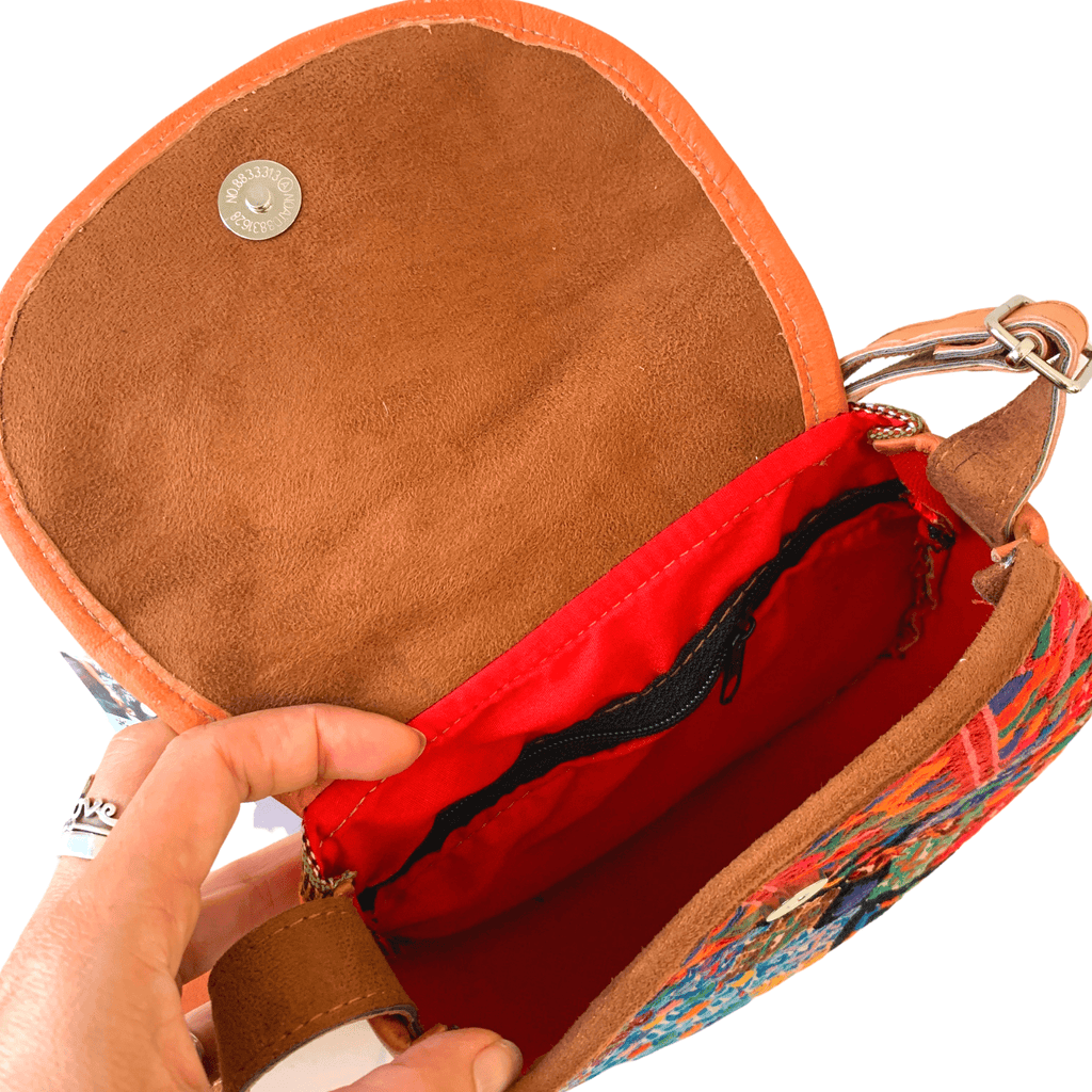 Camila Leather Huipil Crossover Purse - Guatemala Bags La Vie Bien Camila Leather Huipil Crossover Purse - Guatemala