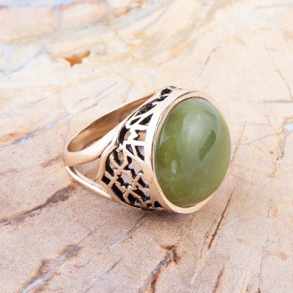 Green Canadian Jade Golden Statement Ring by Barse Jewelry