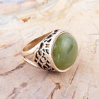 Green Canadian Jade Golden Statement Ring by Barse Jewelry