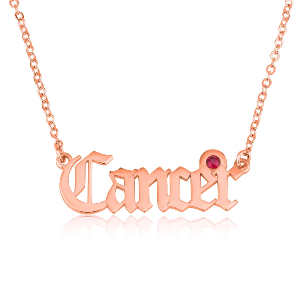 Cancer Script Necklace With Swarovski Birthstone