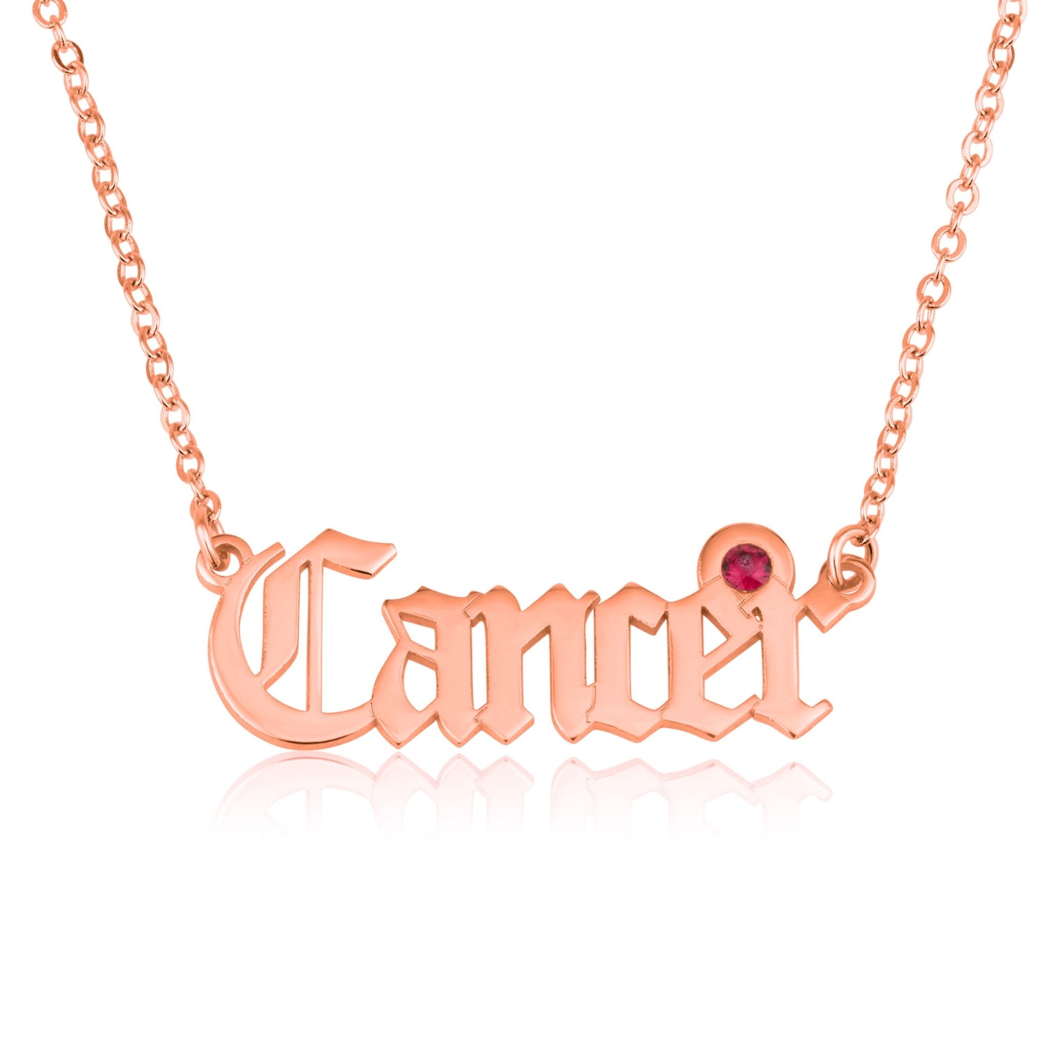 Cancer Script Necklace With Swarovski Birthstone