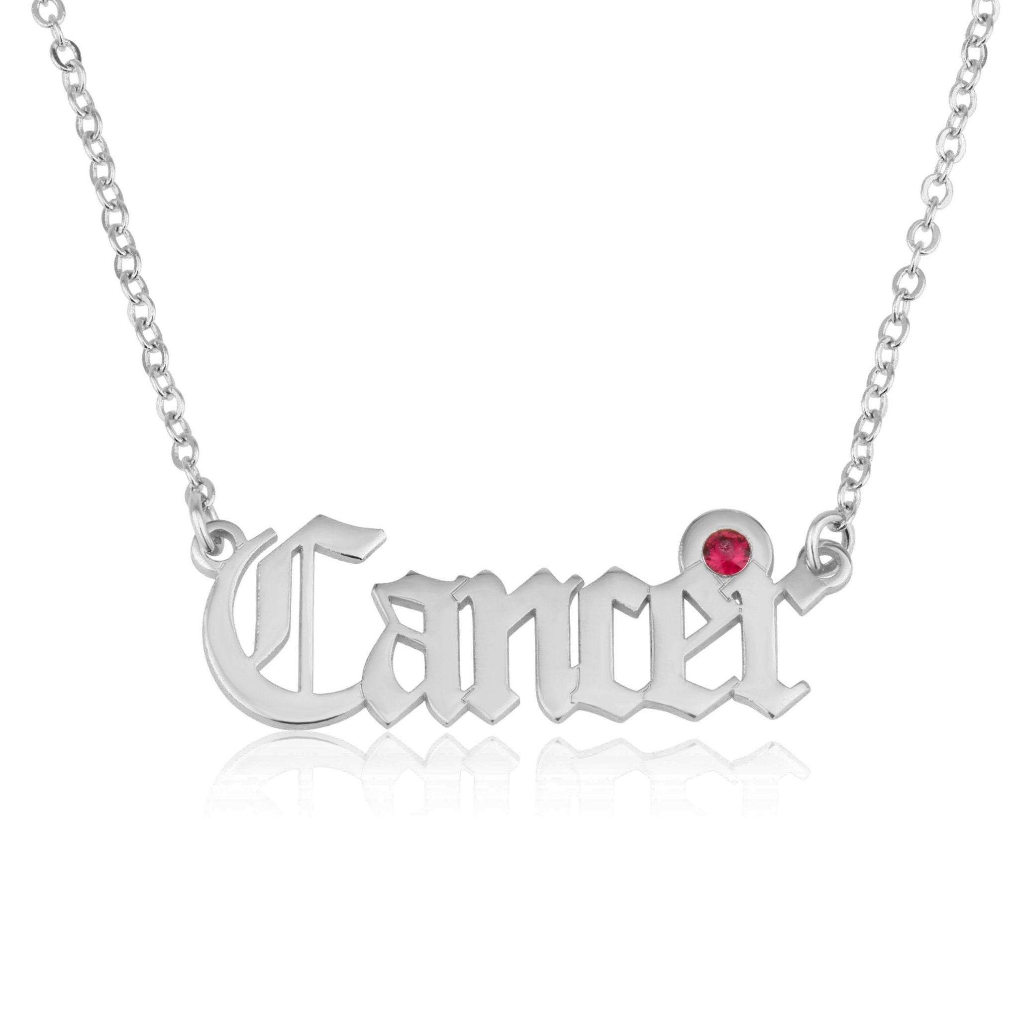 Cancer Script Necklace With Swarovski Birthstone La Vie Bien Cancer Script Necklace With Swarovski Birthstone