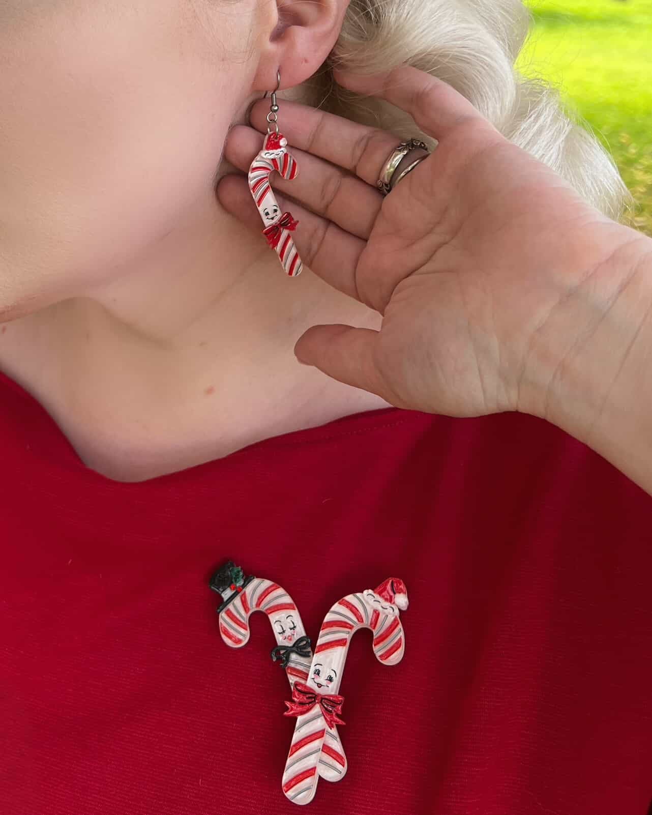 Candy Cane Couple Earrings by 50's Vintage Dame x Lipstick & Chrome Earrings La Vie Bien Candy Cane Couple Earrings by 50's Vintage Dame x Lipstick & Chrome