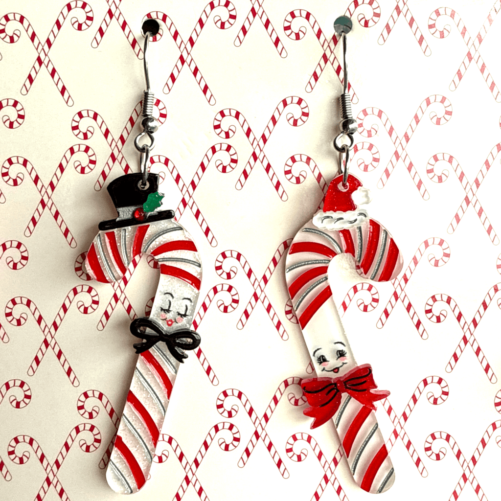 Candy Cane Couple Earrings by 50's Vintage Dame x Lipstick & Chrome Earrings La Vie Bien Candy Cane Couple Earrings by 50's Vintage Dame x Lipstick & Chrome