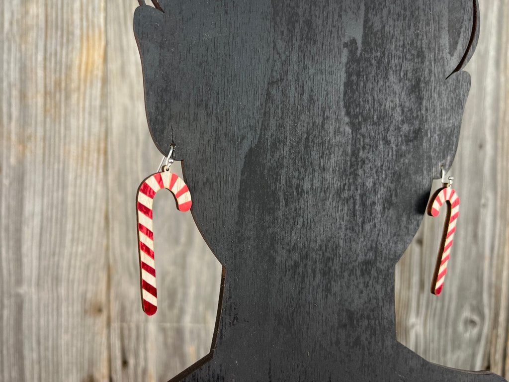 Candy Cane Earrings, Wood Dangle Earrings