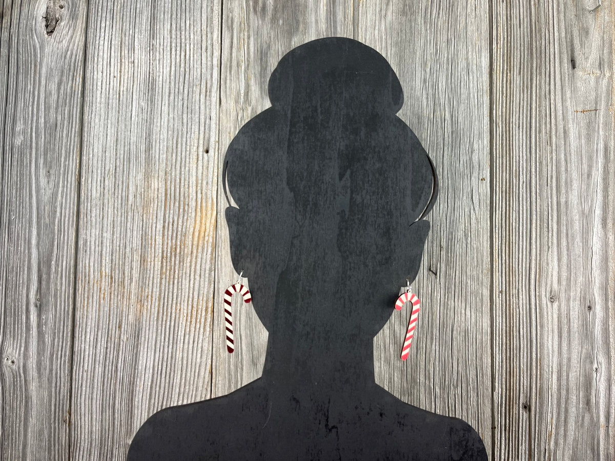 Candy Cane Earrings, Wood Dangle Earrings