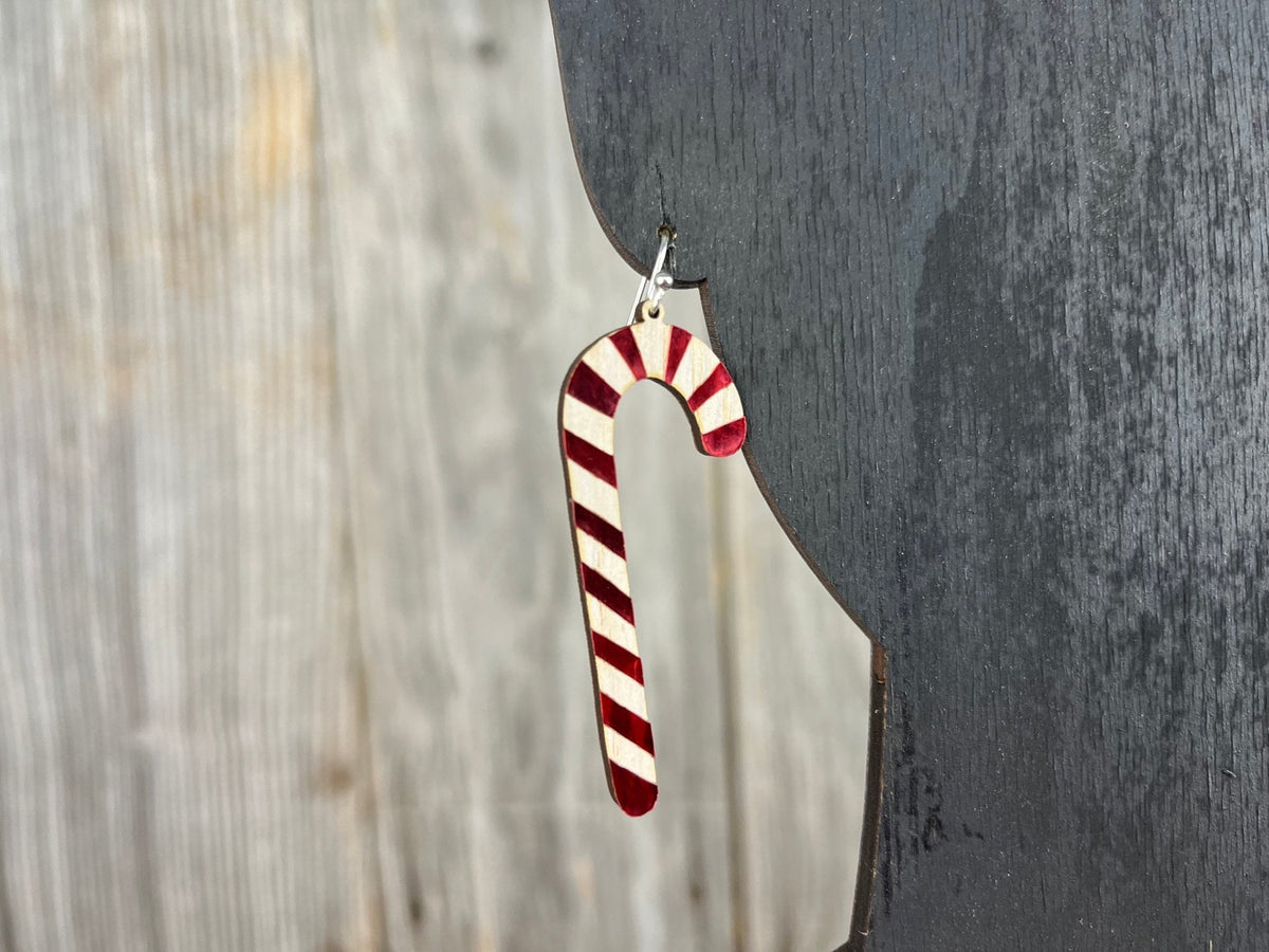 Candy Cane Earrings, Wood Dangle Earrings