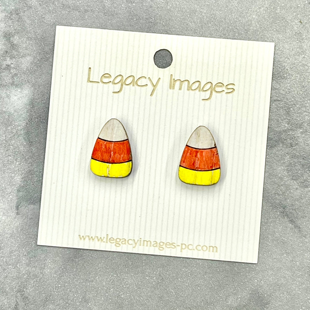 Candy Corn Earrings - Wood Stud Earrings