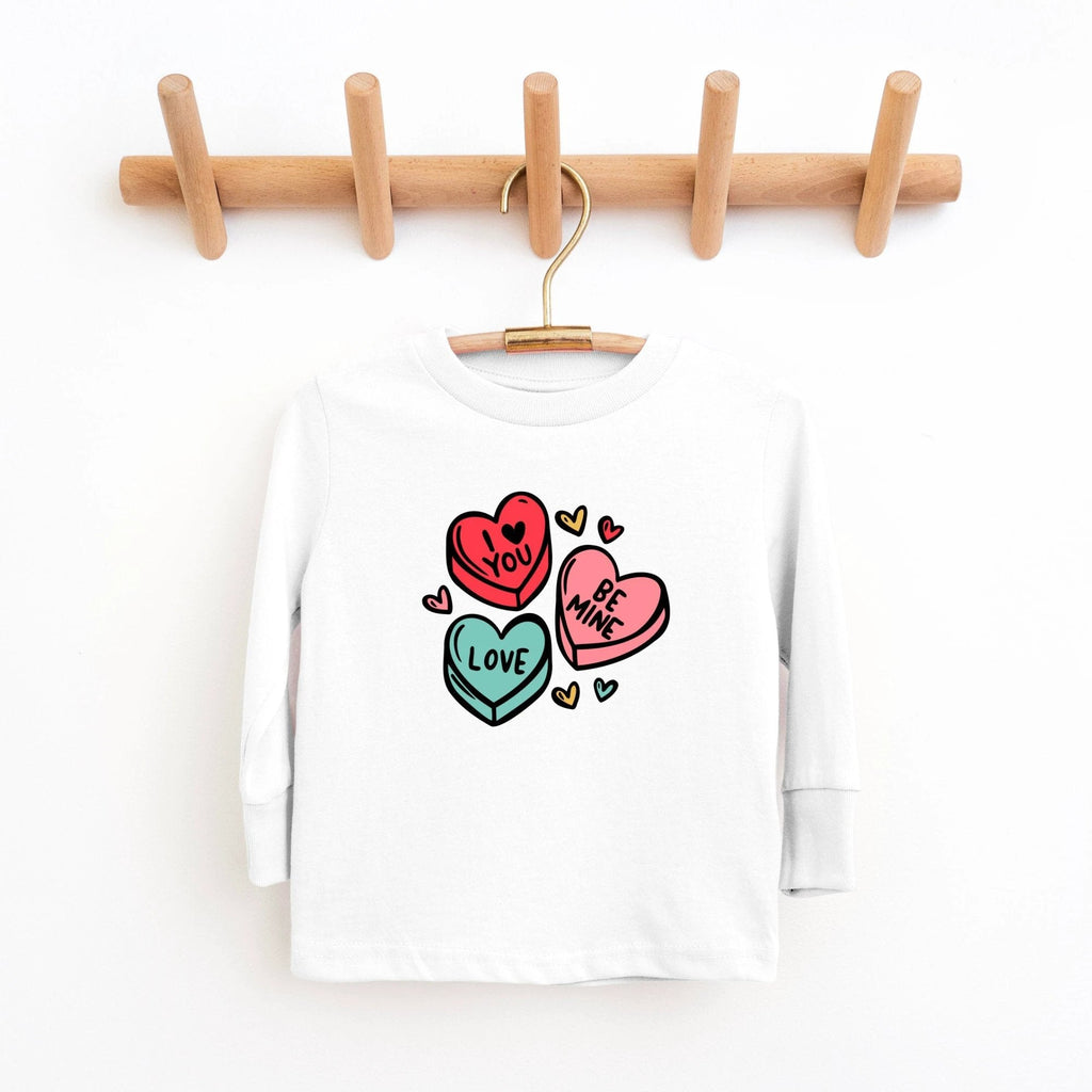 Candy Hearts Long Sleeve toddler and youth tee shirt, Valentine's Day collection by Benny and Ray Apparel