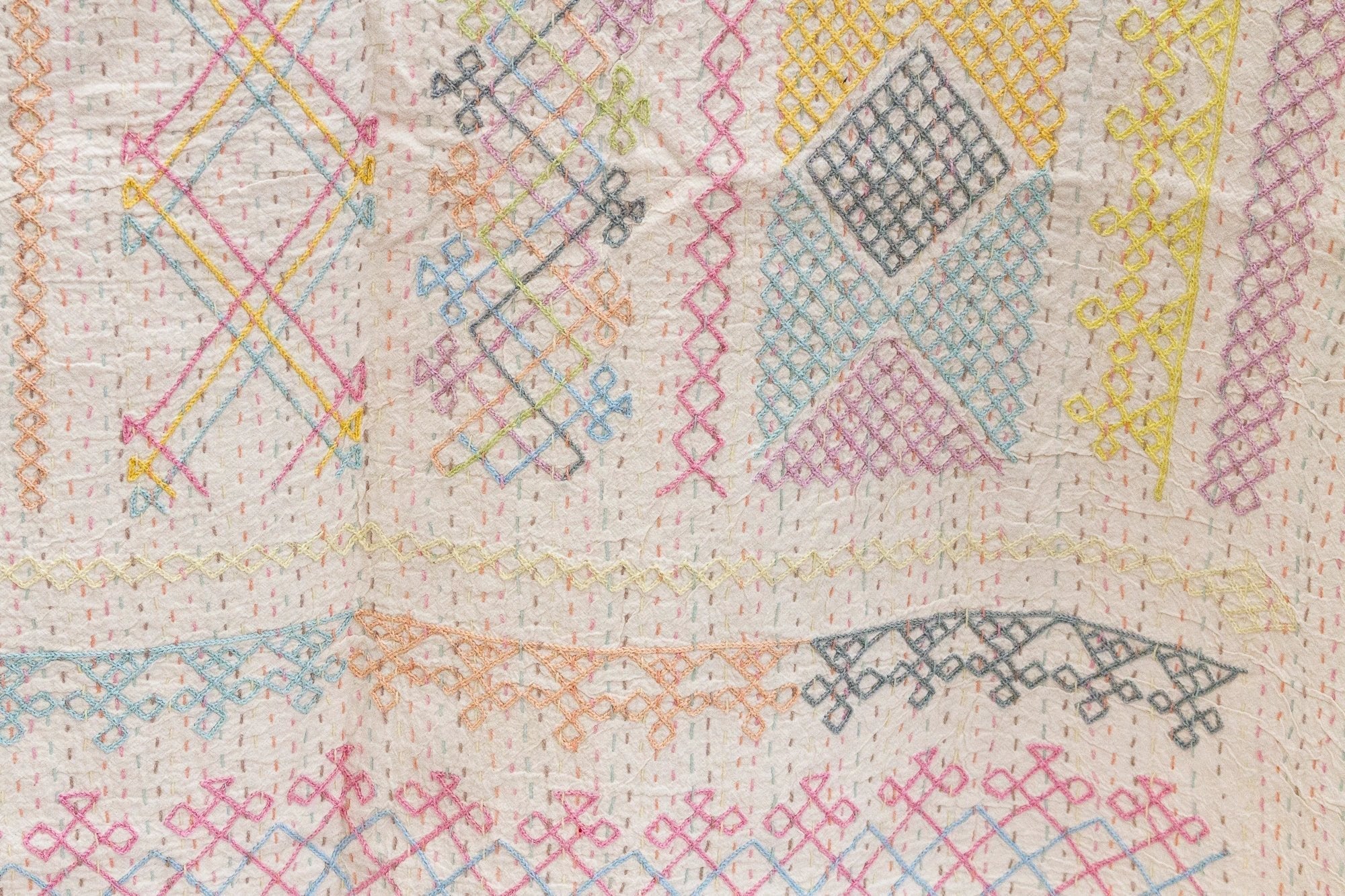 Candy Pastel Hand - stitched Cotton Kantha Bedcover