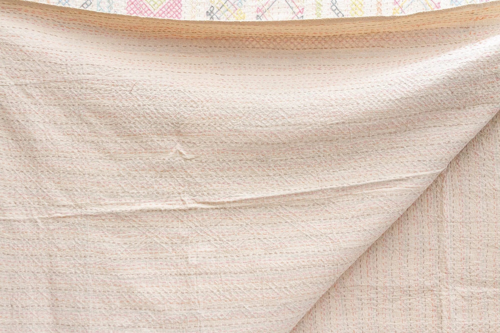 Candy Pastel Hand - stitched Cotton Kantha Bedcover