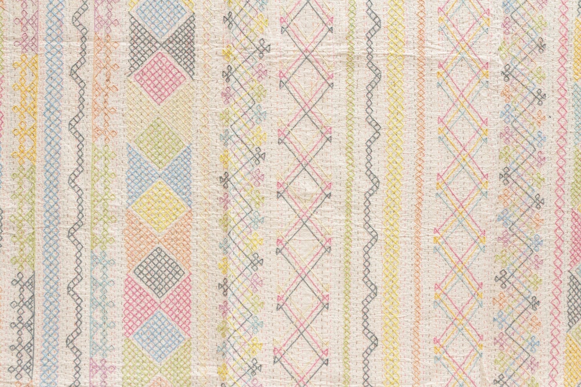 Candy Pastel Hand - stitched Cotton Kantha Bedcover