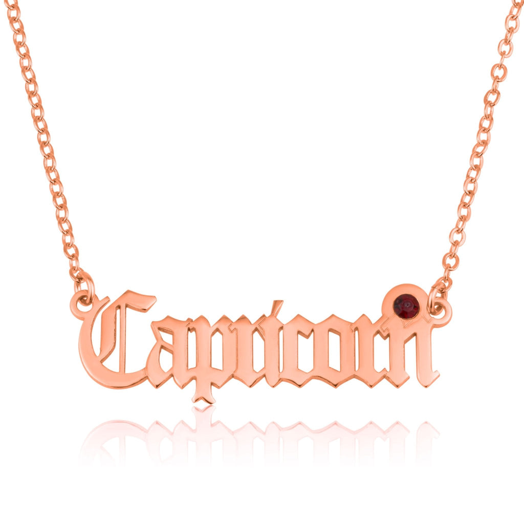 Capricorn Script Necklace With Swarovski Birthstone