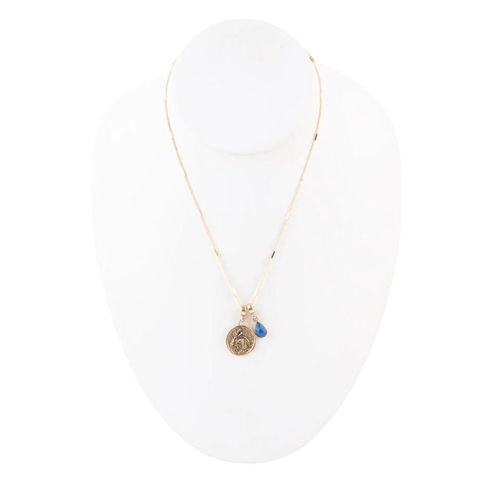 Capricorn - Zodiac Blue Lapis Golden Charm Necklace by Barse Jewelry