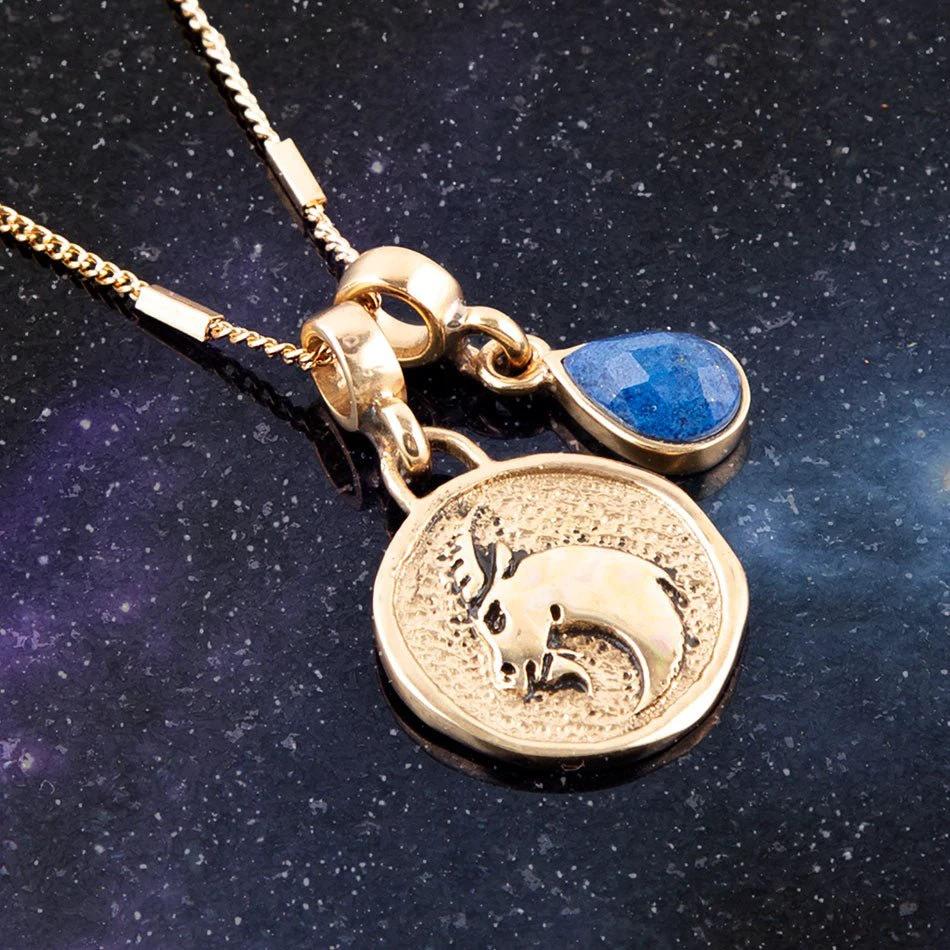 Capricorn - Zodiac Blue Lapis Golden Charm Necklace by Barse Jewelry