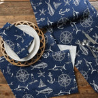 Captain's Quarters Table Runner 72"L Nautical Navy Print Soft Goods La Vie Bien Captain's Quarters Table Runner 72"L Nautical Navy Print