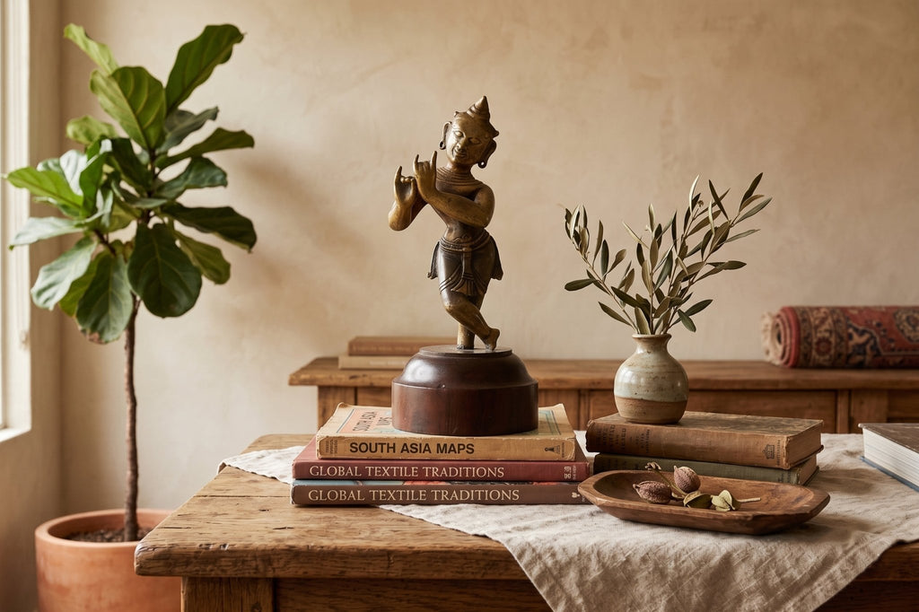 Captivating Indian Bronze Krishna on a Custom Stand Accents La Vie Bien Captivating Indian Bronze Krishna on a Custom Stand