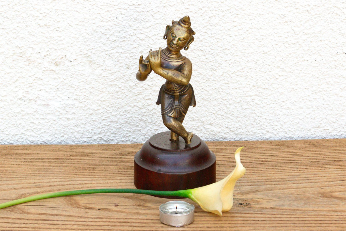 Captivating Indian Bronze Krishna on a Custom Stand Accents La Vie Bien Captivating Indian Bronze Krishna on a Custom Stand