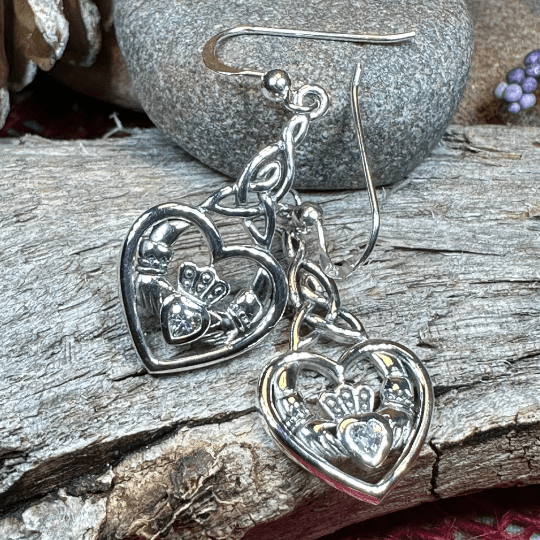 Careena Irish Claddagh Earrings in Sterling Silver Dangle Earrings La Vie Bien Careena Irish Claddagh Earrings in Sterling Silver