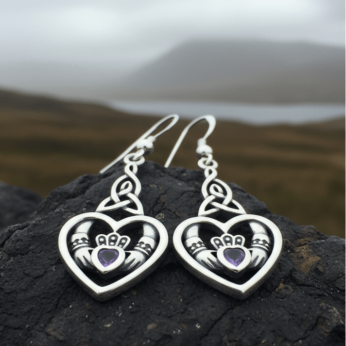 Careena Irish Claddagh Earrings in Sterling Silver Dangle Earrings La Vie Bien Careena Irish Claddagh Earrings in Sterling Silver