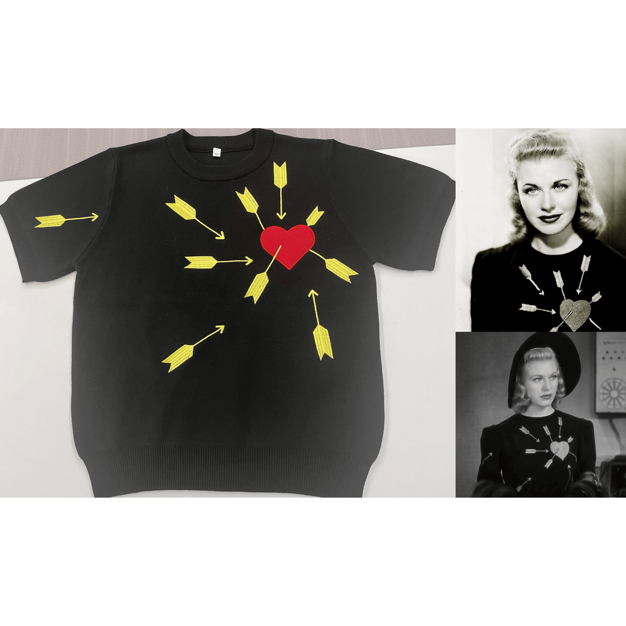 Carefree Black Sweater with Heart and Arrows Illustration [Available in S - L]