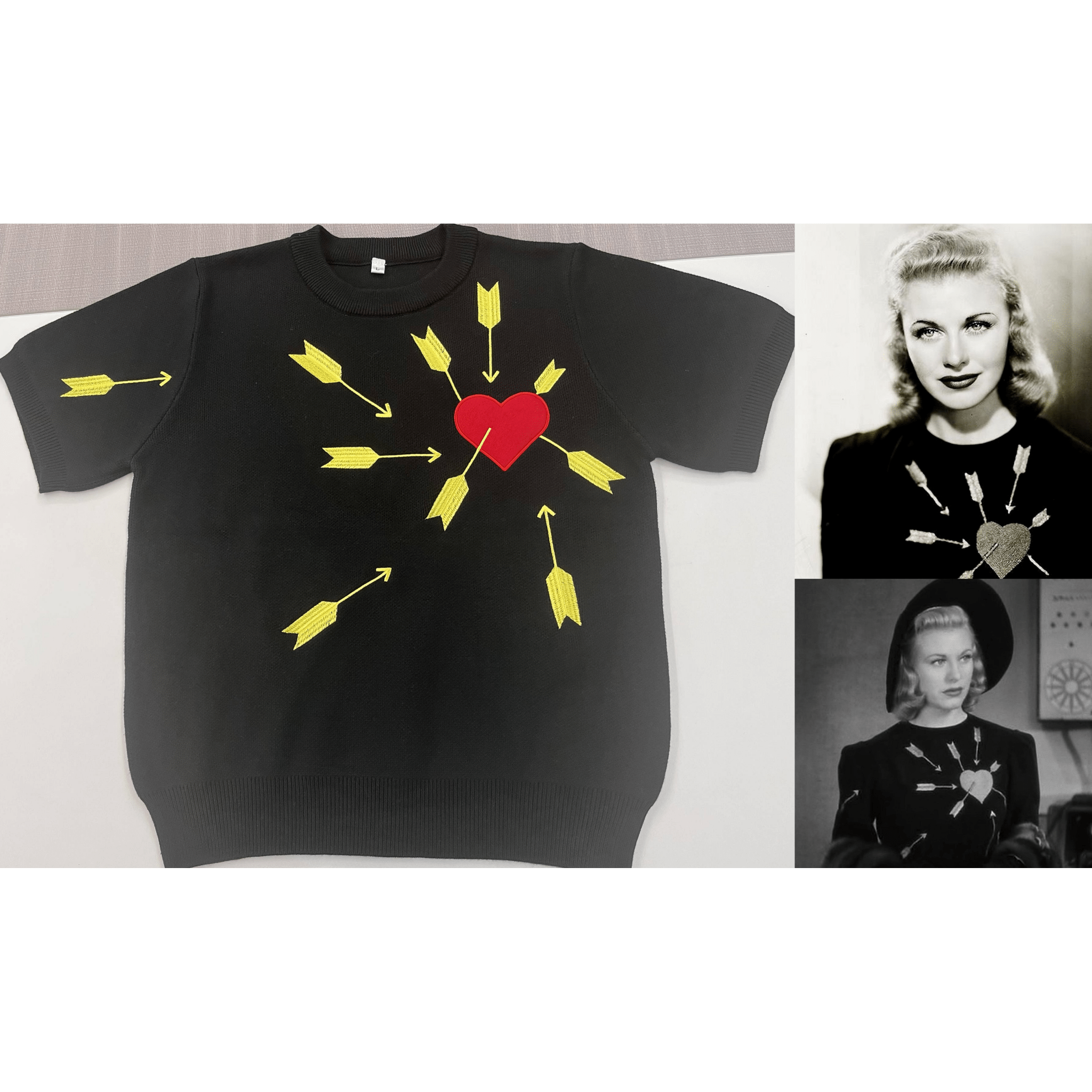 Carefree Black Sweater with Heart and Arrows Illustration [Available in S - L]
