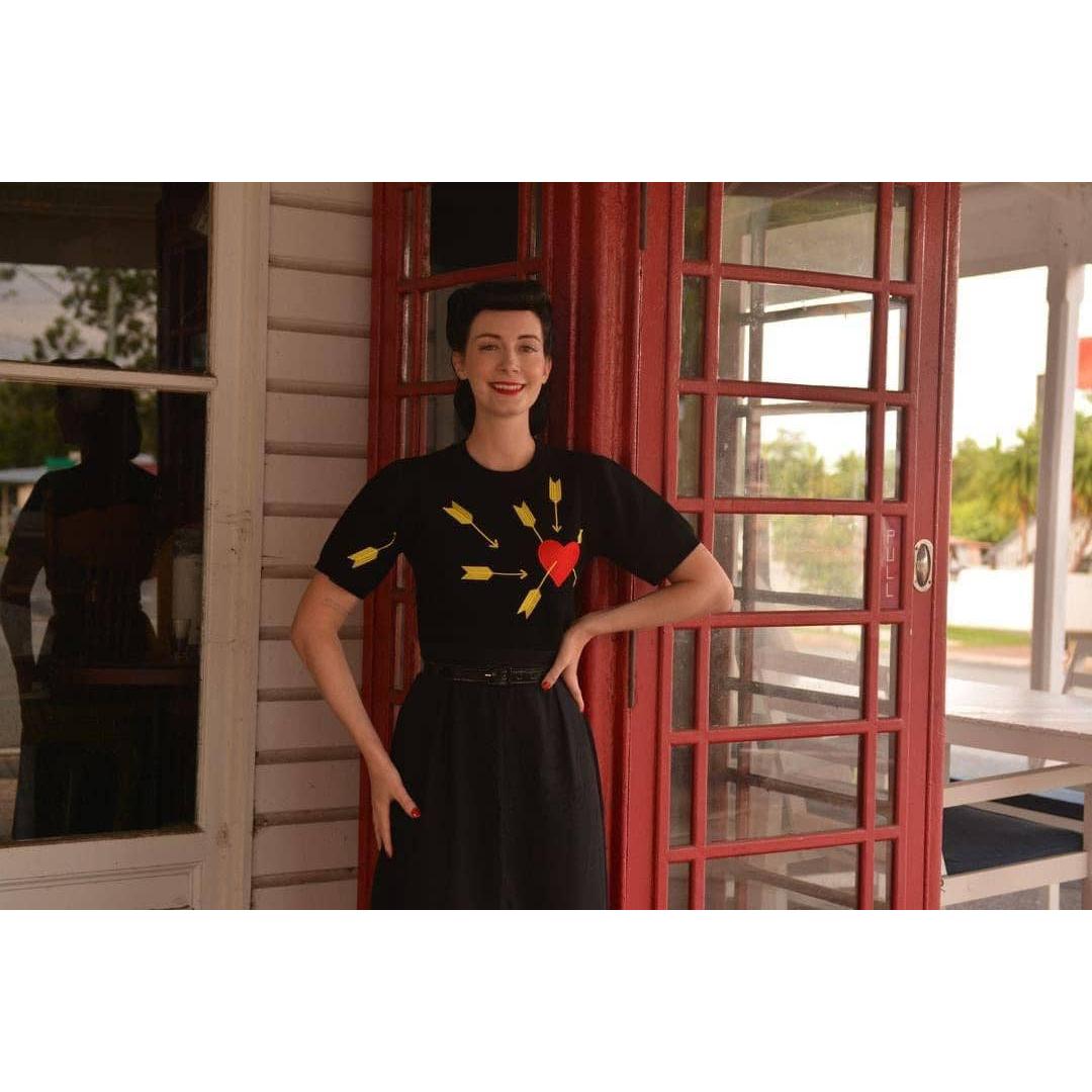 Carefree Black Sweater with Heart and Arrows Illustration [Available in S - L]
