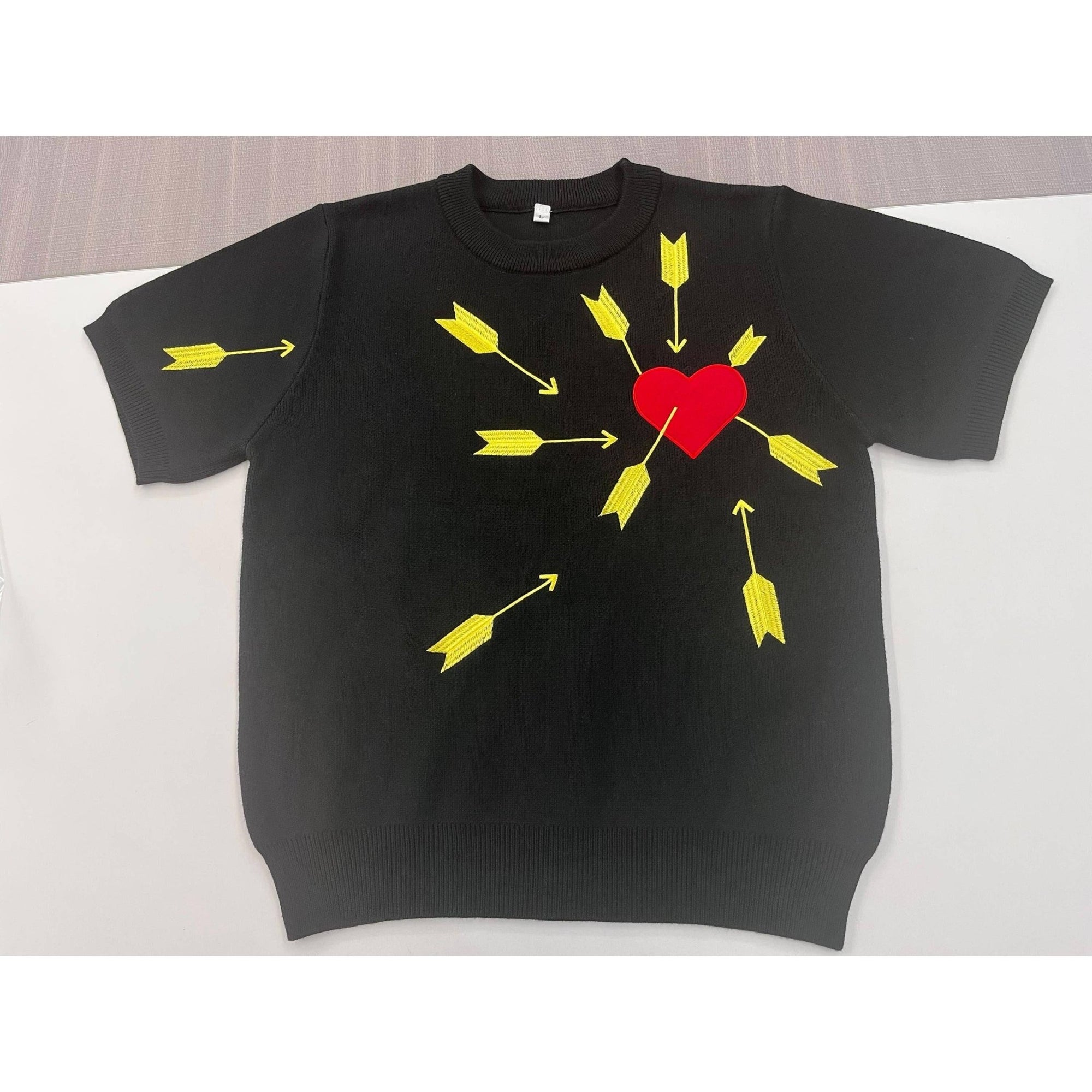 Carefree Black Sweater with Heart and Arrows Illustration [Available in S - L]