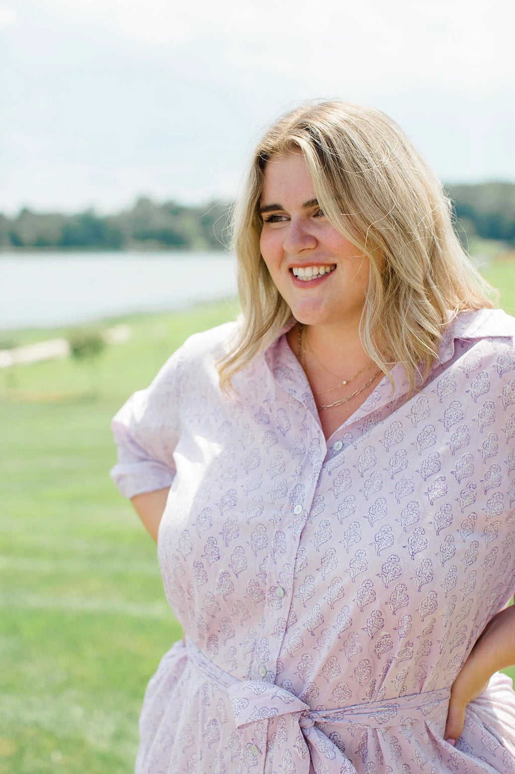 The Christine Shirt Dress in Lavender Taffy by Carla Kiley Collection