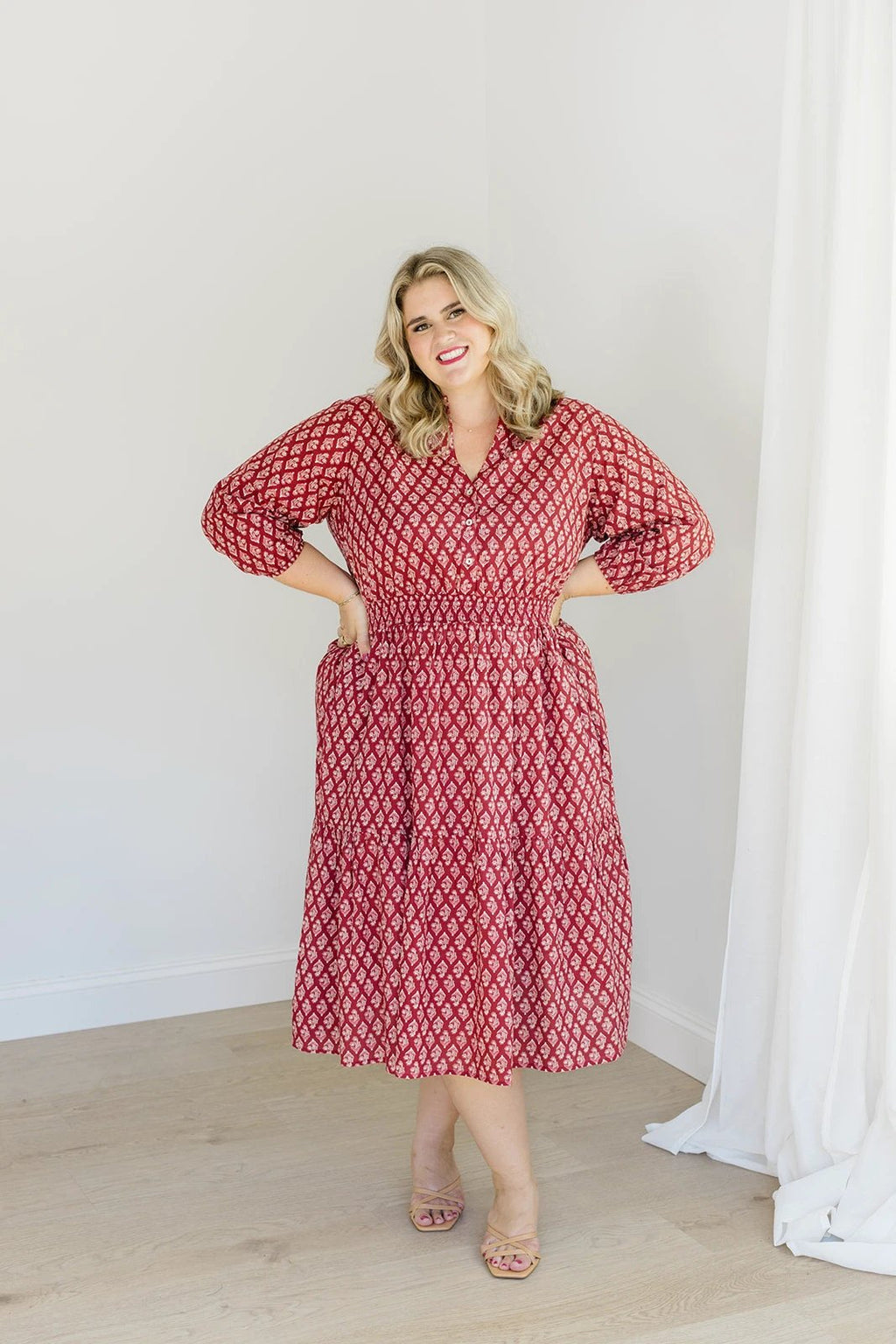 The Francesca Midi Dress in Spiced Merlot by Carla Kiley Collection