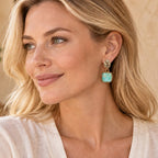 Carved Blue Turquoise Golden Drop Earrings Earrings La Vie Bien Carved Blue Turquoise Golden Drop Earrings